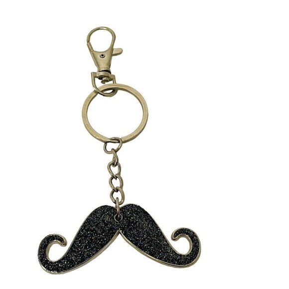 Silver Glitter Mustache Keychain Charm with Fob Clip Flash My Stache 4 1/2" - Picture 4 of 8